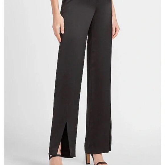 Express High Waisted Satin Slit Front Straight Pants 8 - Picture 3 of 4
